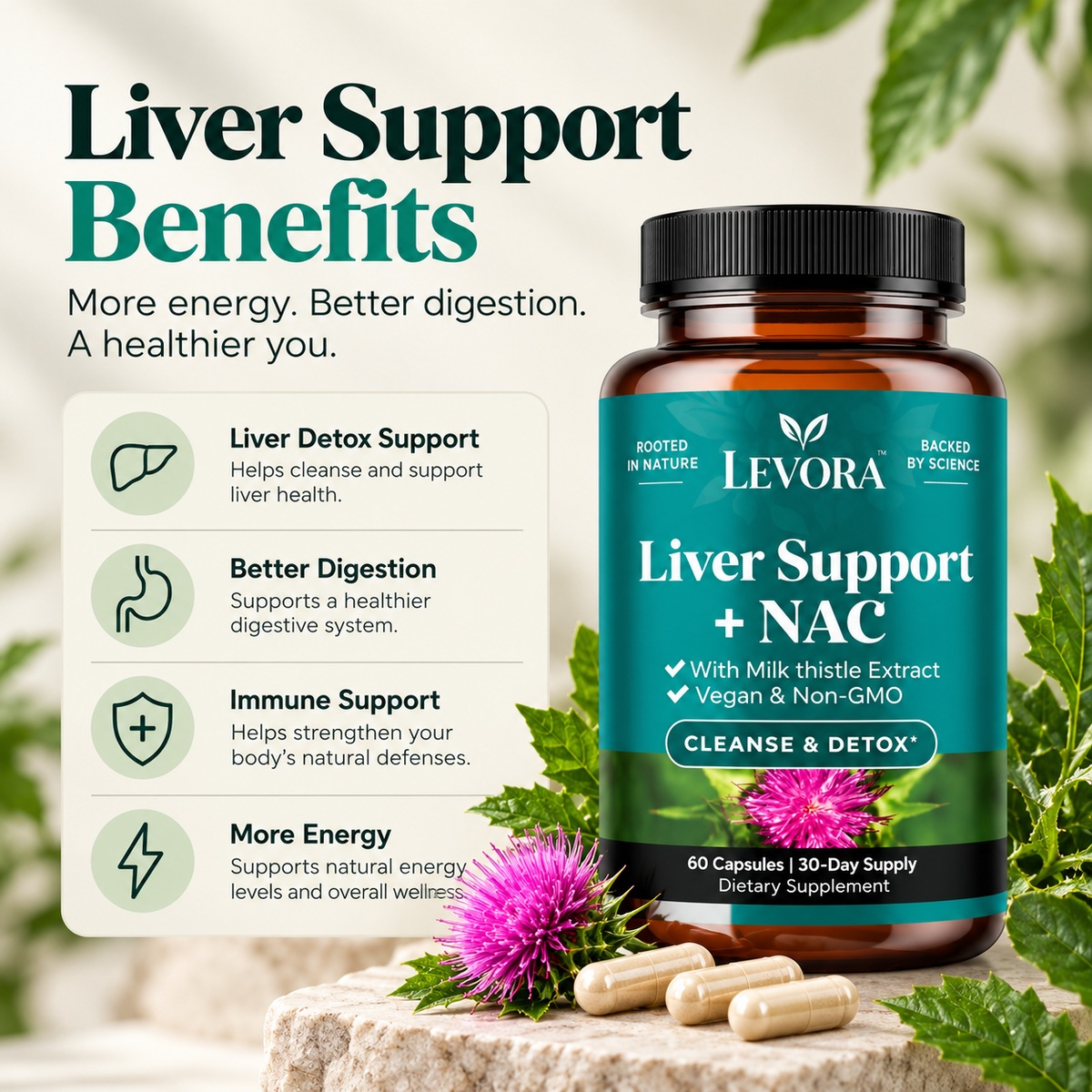 Levora Liver Support + NAC – 60 Capsules